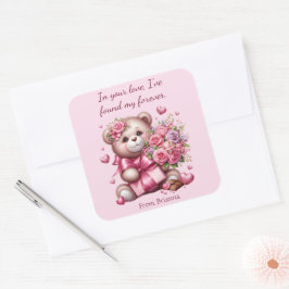 Valentijn Liefde Roos Beer Vierkante Sticker