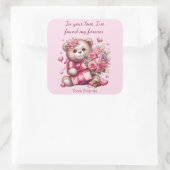 Valentijn Liefde Roos Beer Vierkante Sticker (Tas)