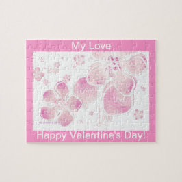 Valentijn liefde roze bloesems puzzel (personalise
