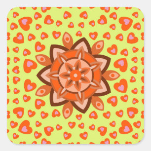 VALENTIJN LIEFDE, VERJAARDAGSFEEST CADO MET HARTEN VIERKANTE STICKER