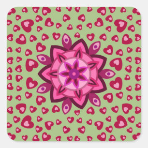 VALENTIJN LIEFDE, VERJAARDAGSFEEST CADO MET HARTEN VIERKANTE STICKER