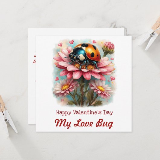 Valentijn Liefdeskever op Bloesemende Roos Kaart (Voorkant / Achterkant in situ)