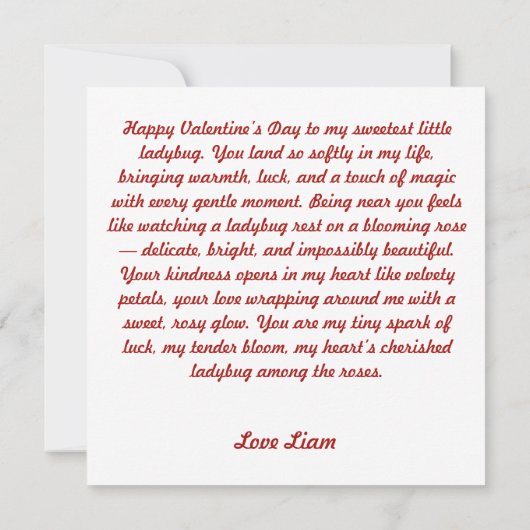 Valentijn Liefdeskever op Bloesemende Roos Kaart (Achterkant)