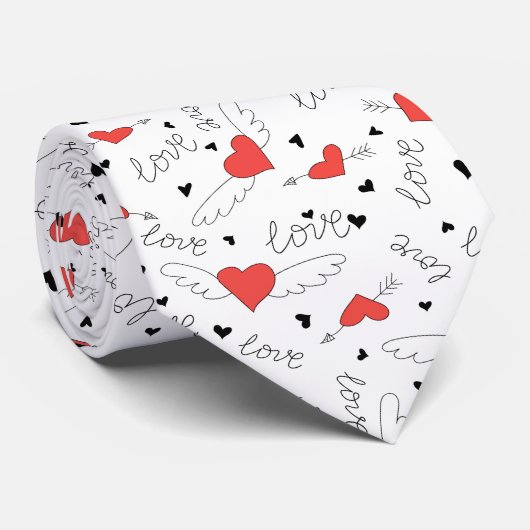 Valentijn liefdesvogel rood hart patroon stropdas (Opgerold)