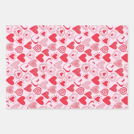 Valentijn lieve harten in roze set van 3 inpakpapier vel (Voorkant 3)