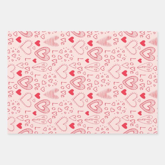 Valentijn lieve harten in roze set van 3 inpakpapier vel (Voorkant 2)