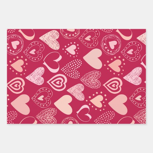 Valentijn lieve harten in roze set van 3 inpakpapier vel (Voorkant)