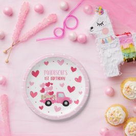 Valentijn Lieverd Roze eerste geboortedag Papieren Bordje