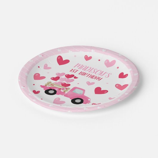 Valentijn Lieverd Roze eerste geboortedag Papieren Bordje (Gekanteld)