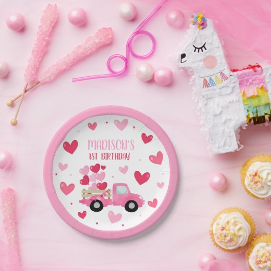 Valentijn Lieverd Roze eerste geboortedag Papieren Bordje (Feest)