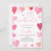 Valentijn Lieverd Roze Rode Harten 1e verjaardag Kaart (Voorkant)