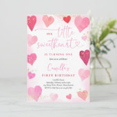 Valentijn Lieverd Roze Rode Harten 1e verjaardag Kaart (Staand voorkant)