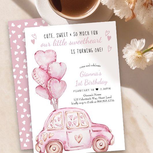 Valentijn Lieverde roze ballonnen 1e verjaardag Kaart