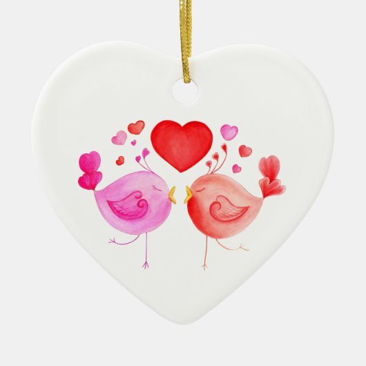 Valentijn love birds rood roze kunst ornament (Voorkant)