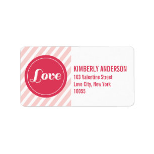 Valentijn Love Circles Pink Stripes Adresetiketten Etiket