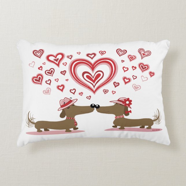 Valentijn Love Dachshunds Pillow Decoratief Kussen (Voorkant)