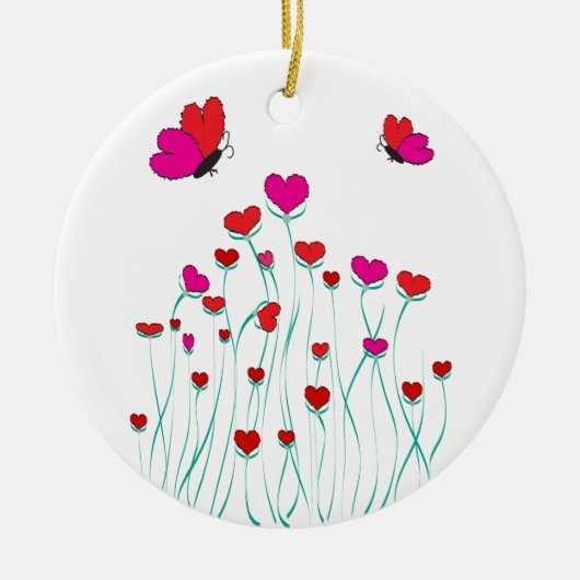 Valentijn Love Hearts and Butterflies Keramisch Ornament (Voorkant)