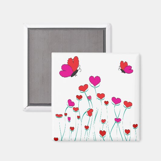 Valentijn Love Hearts and Butterflies Magneet (Voorkant / Achterkant)