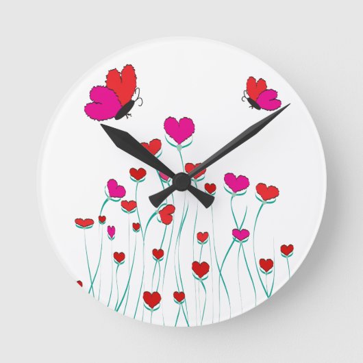 Valentijn Love Hearts and Butterflies Ronde Klok (Voorkant)