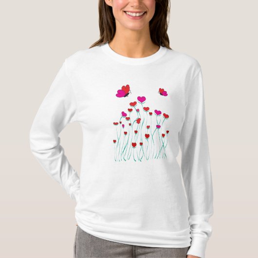 Valentijn Love Hearts and Butterflies T-shirt (Voorkant)