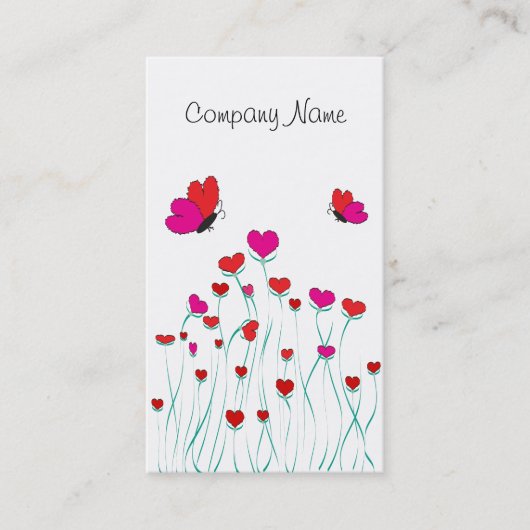 Valentijn Love Hearts and Butterflies Visitekaartje (Voorkant)