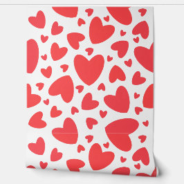 Valentijn Love Hearts Rood en Wit Behang