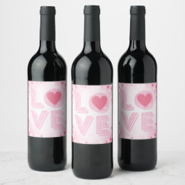 Valentijn LOVE Letter, roze hartenlabel instellen Wijn Etiket
