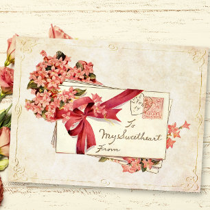  Valentijn Love Letters and Flowers Feestdagenkaart