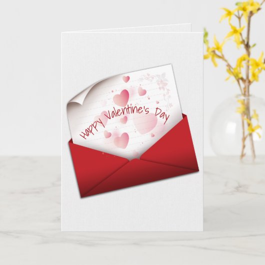 Valentijn Love Note in Red Envelope Kaart (Gele Bloem)