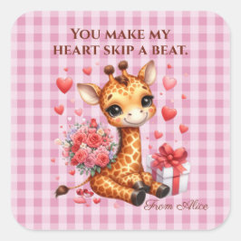 Valentijn Love Rose Boeket Giraffe Vierkante Sticker