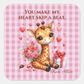 Valentijn Love Rose Boeket Giraffe Vierkante Sticker (Voorkant)