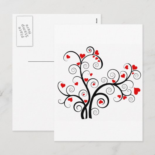 Valentijn love tree met rode harten briefkaart (Voorkant / Achterkant)