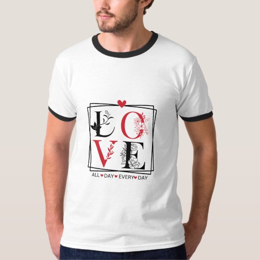 Valentijn Love Typography Mannen Basic Ringer T-sh T-shirt (Voorkant)