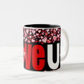 Valentijn "Love U" Harten Rood Roze Zwarte mok (Voorkant rechts)