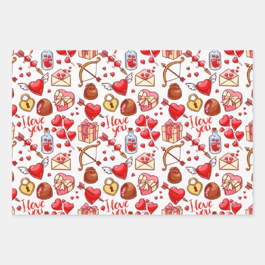 Valentijn Love Wrapping Paper Set van 3 (Voorkant)
