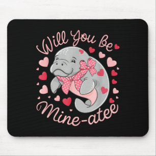 Valentijn Manatee Schattig Dier Hartjes Wil Je Mij Muismat