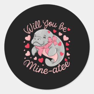 Valentijn Manatee Schattig Dier Hartjes Wil Je Mij Ronde Sticker