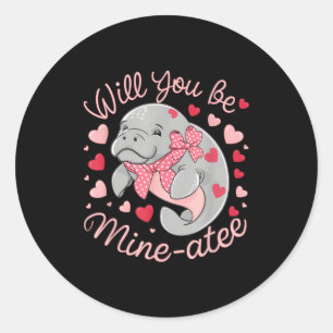 Valentijn Manatee Schattig Dier Hartjes Zal Jij De Ronde Sticker