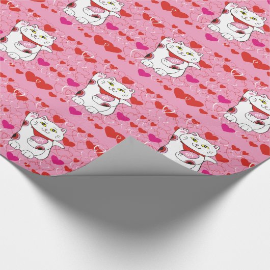 Valentijn Maneki Neko Lucky Cat Cadeaupapier (Hoek)