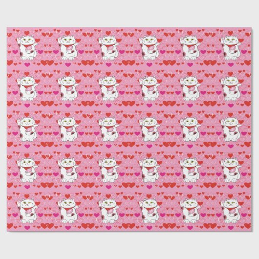 Valentijn Maneki Neko Lucky Cat Cadeaupapier (Vlak)