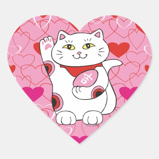 Valentijn Maneki Neko Lucky Cat Hart Sticker (Voorkant)