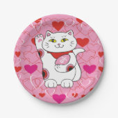 Valentijn Maneki Neko Lucky Cat Papieren Bordje (Voorkant)