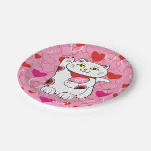 Valentijn Maneki Neko Lucky Cat Papieren Bordje