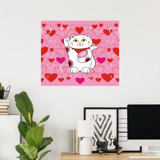 Valentijn Maneki Neko Lucky Cat Poster (Thuiskantoor)