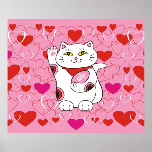 Valentijn Maneki Neko Lucky Cat Poster (Voorkant)