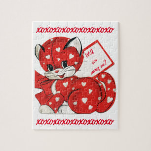 Valentijn Marry Me Red Cat Hearts Legpuzzel