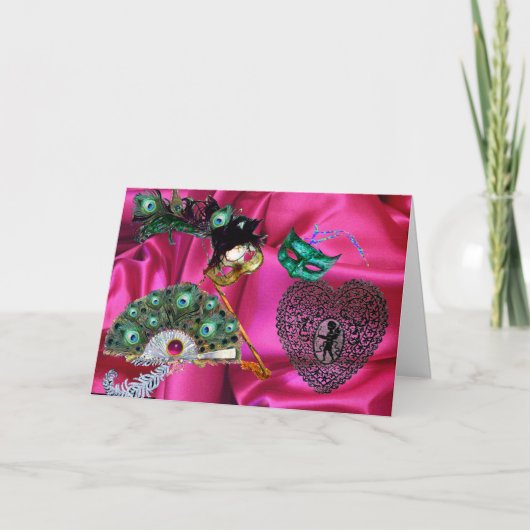 VALENTIJN MASKERADE MASKS, PIEKSTER, LACE HART FEESTDAGEN KAART (Voorkant)