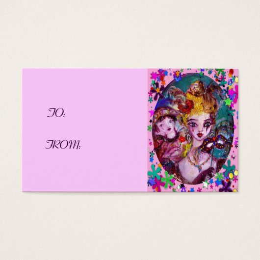 VALENTIJN MASQUERADE MASKS,CONFETTI,roze paars Visitekaartjes (Voorkant)