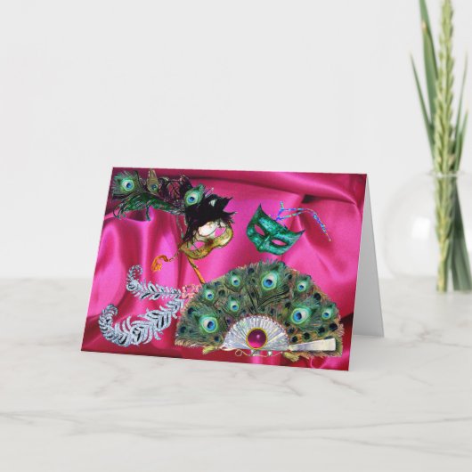 VALENTIJN MASQUERADE PARTY MASKS, PEACOCK FAN FEESTDAGEN KAART (Voorkant)