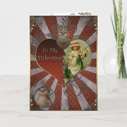 Valentijn - Meisje met bloemen. Feestdagen Kaart (Voorkant)